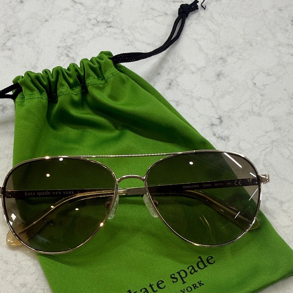 Kate Spade Gold Aviator Sunglasses with Green Pouch, Emmelines/S 57MM, BRAND NEW - Picture 2 of 5